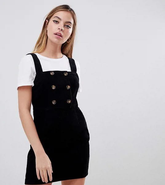 Черное вельветовое платье-сарафан Miss Selfridge Petite-Черный