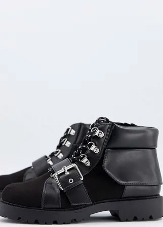 Черные походные ботинки на шнуровке ASOS DESIGN Wide Fit Angelo-Черный