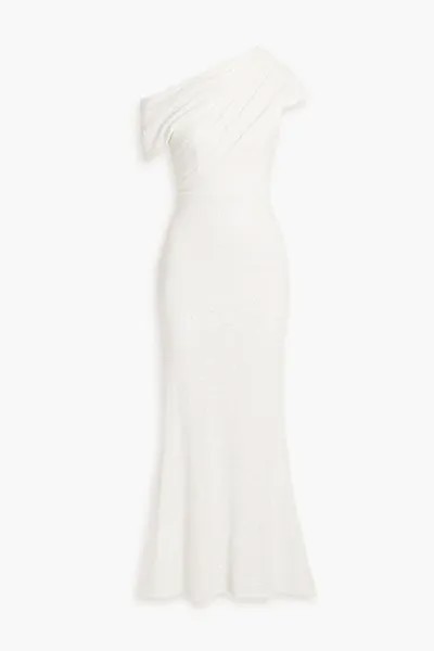 Платье из тюля с пайетками и драпировкой на одно плечо Badgley Mischka, слоновая кость