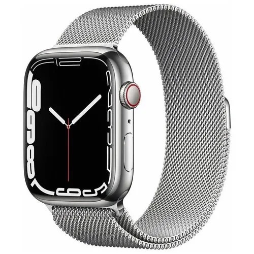 Умные часы Apple Watch Series 7 GPS + Cellular MKHX3FD/A 41мм Silver Stainless Steel Case with Silver Stainless Steel Milanese Loop, серебристый/серебристый