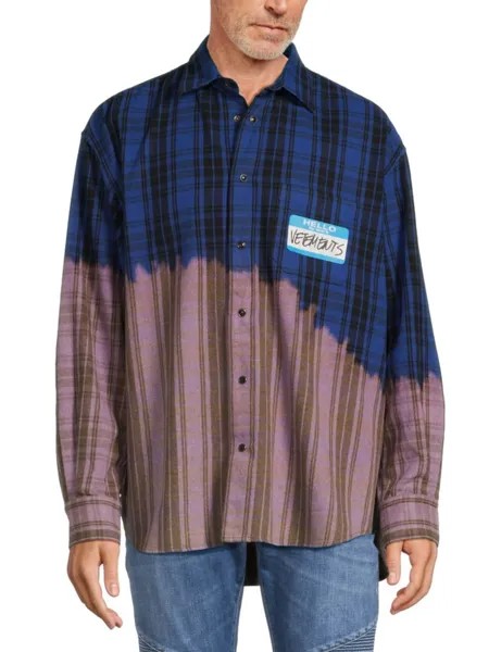 Рубашка на пуговицах в клетку с именной биркой Bleach Dye Vetements, цвет Blue Check Multi