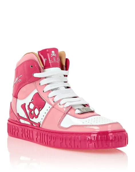 ВЫСОКИЕ КРОССОВКИ ПЕДАЛЬНЫЙ ПАТЕНТНЫЙ ЧЕРЕП Philipp Plein, цвет Rose / Pink