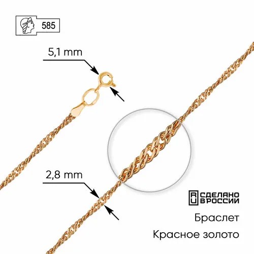 Браслет-цепочка ZOLOTO.GOLD, золото, 585 проба, длина 17 см.