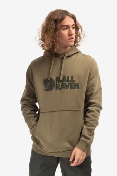 Хлопковая толстовка с логотипом Hoodie Fjallraven, зеленый