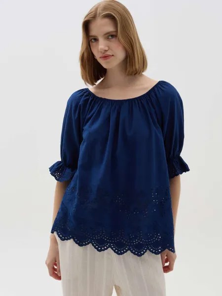 Блуза с вышивкой и ажурными деталями Hybrid, цвет royal blue
