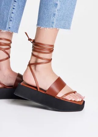 Массивные коричневые сандалии с ремешками из натуральной кожи Topshop-Коричневый цвет