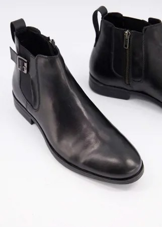 Черные ботинки челси из искусственной кожи с пряжкой Silver Street-Черный