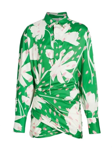 Мини-платье-рубашка с запахом и цветочным принтом Monse, зеленый