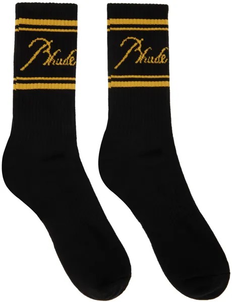 Черные носки с логотипом Rhude, цвет Black/Yellow
