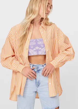 Оранжевая рубашка в стиле oversized в полоску Stradivarius-Оранжевый цвет