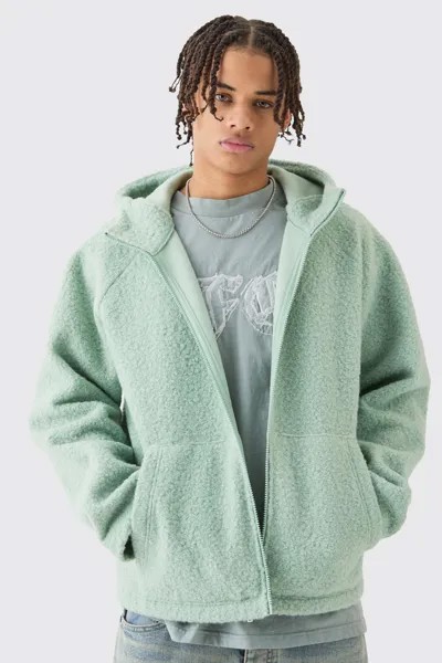 Толстовка свободного кроя на молнии Boucle Boucle Thru boohooMAN, зеленый