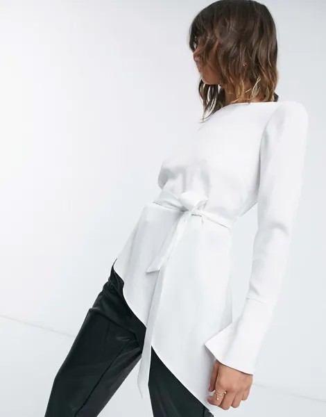 Белая асимметричная блузка с поясом на талии River Island-Белый