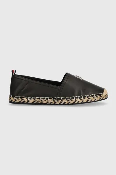 TH LEATHER FLAT ESPADRILLE кожаные эспадрильи Tommy Hilfiger, черный