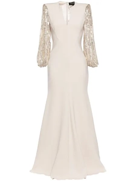 Jenny Packham платье макси The Swan с пайетками, нейтральный цвет