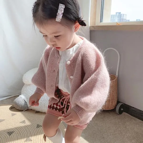 Весенне-осенний Детский свитер, кардиган, пальто для девочек, японский и корейский однотонный Универсальный вязаный Топ, модная повседневная одежда
