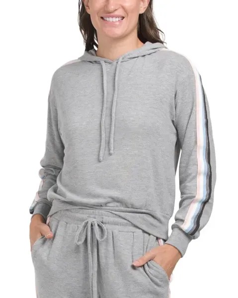Укороченная толстовка с принтом кота и полосатой отделкой Made In USA Michael Stars, цвет Heather Grey