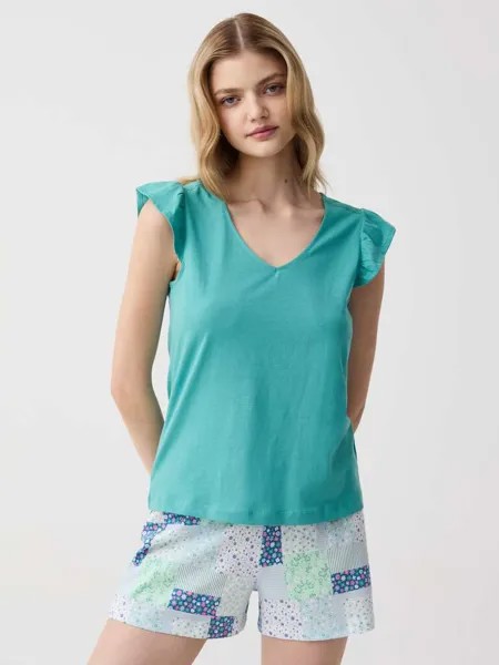 Короткая пижама с воланом и лоскутным принтом Ovs, цвет white/green