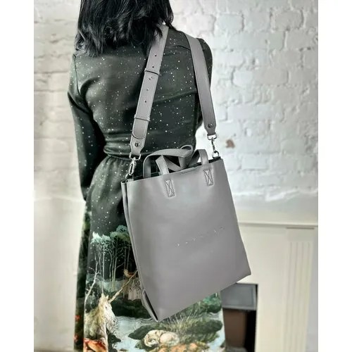 Сумка шоппер Polina & Eiterou PE 994 Dark Grey, фактура гладкая, серый