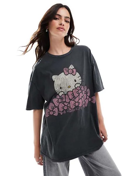 Stradivarius – Футболка антрацитового цвета с принтом «Hello Kitty»