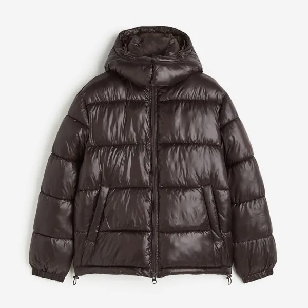 Пуховик оверсайз H&M Stand-up Collar, темно-коричневый
