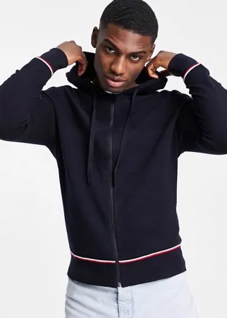 Вязаный кардиган на молнии с фирменной отделкой Tommy Hilfiger-Темно-синий