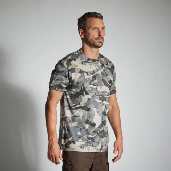 Мужская охотничья футболка с коротким рукавом Solognac 100 Grey Устойчивый лесной камуфляж
