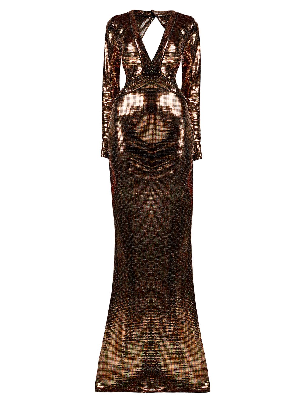 Приталенное платье с пайетками и длинными рукавами Tadashi Shoji, бронзовый