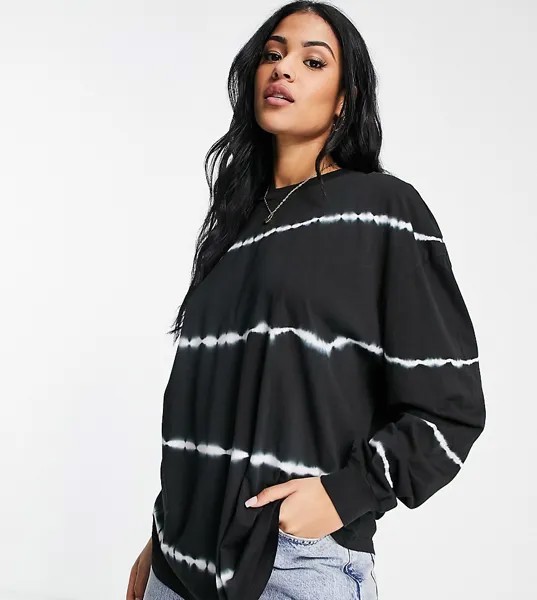Oversized-футболка с длинными рукавами и монохромным принтом тай-дай ASOS DESIGN Tall-Черный