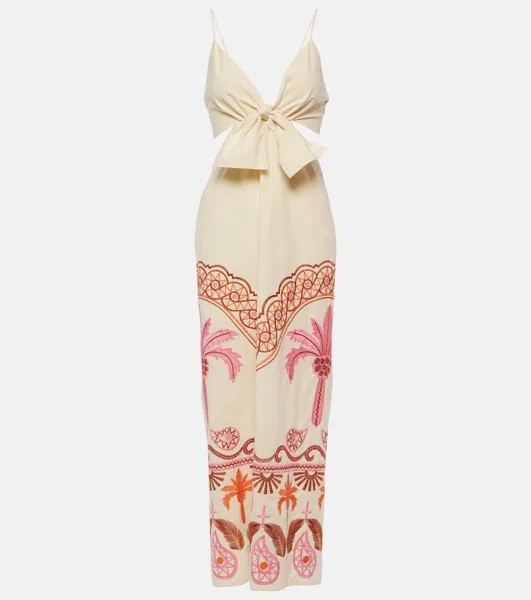 Платье миди из смесового хлопка с вышитым принтом Johanna Ortiz, розовый