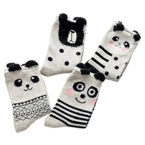 Носки Caramella Панда-2, 4 пары, размер 22-25, серый/черный