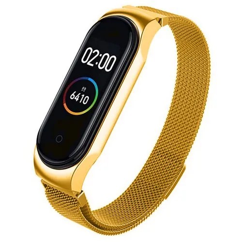 Ремешок для фитнес браслета Xiaomi Mi Band 5 и Mi Band 6 Миланская петля (20 см) / Металлический браслет для смарт часов Сяоми Ми Бенд 5 и Ми Бэнд 6 / Сменный стальной ремешок для часов премиум качества (Лимонное золото)