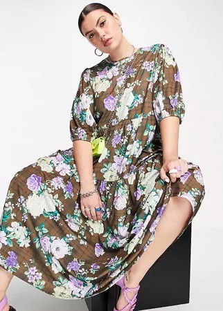 Свободное платье миди с цветочным принтом ASOS DESIGN Curve-Разноцветный