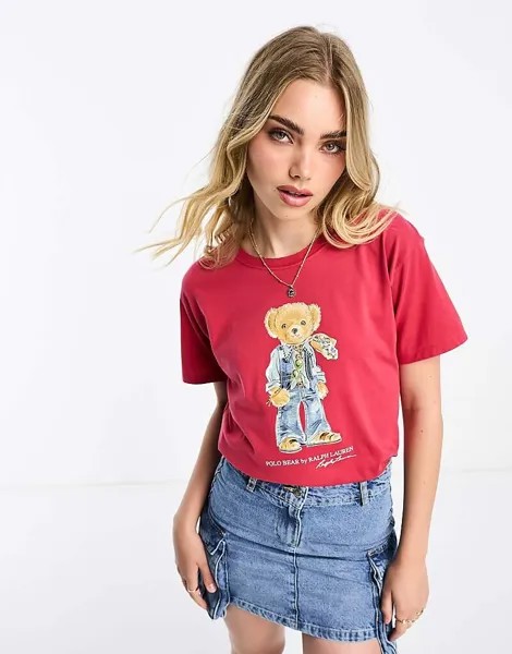Красная футболка с принтом медведя в стиле ретро Polo Ralph Lauren
