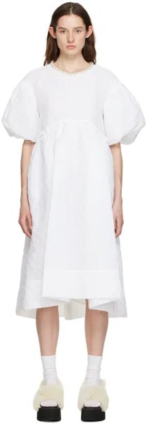 Белое платье-миди с пышными рукавами Simone Rocha