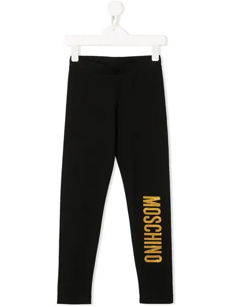Moschino Kids легинсы с логотипом из пайеток