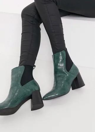 Зеленые ботинки челси с заостренным носком с эффектом крокодиловой кожи London Rebel-Зеленый цвет