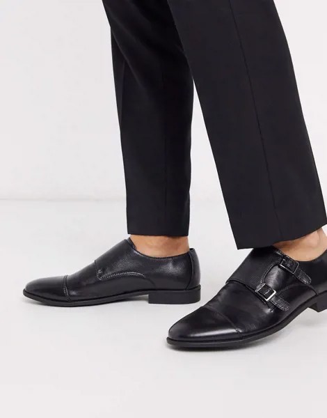 Черные монки из искусственной кожи с тисненой вставкой ASOS DESIGN-Черный цвет