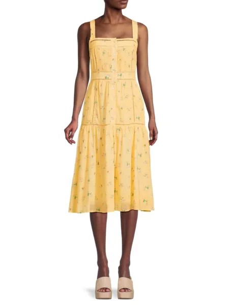 Плиссированное платье-рубашка с цветочным принтом Joie, цвет Caramel Yellow
