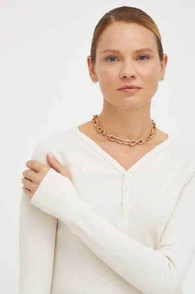 Хлопковый топ с длинными рукавами G-Star Raw, бежевый
