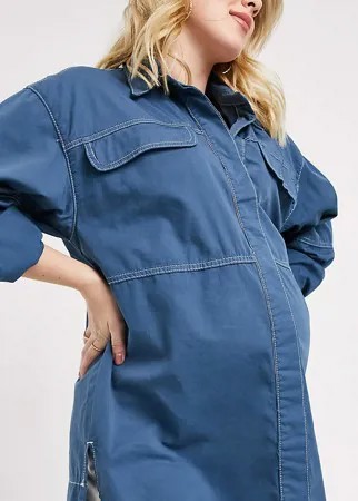 Синяя джинсовая рубашка в стиле oversized Topshop Maternity-Темно-синий