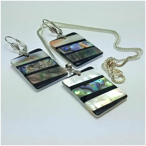 Комплект бижутерии AV Jewelry: колье, серьги, нержавеющая сталь, бижутерный сплав, серебрение, родирование, гелиотис, перламутр, размер колье/цепочки 45 см., мультиколор