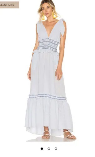 Джонатан Симхай летнее синее платье макси со сборками и V-образным вырезом, M 420 долларов США