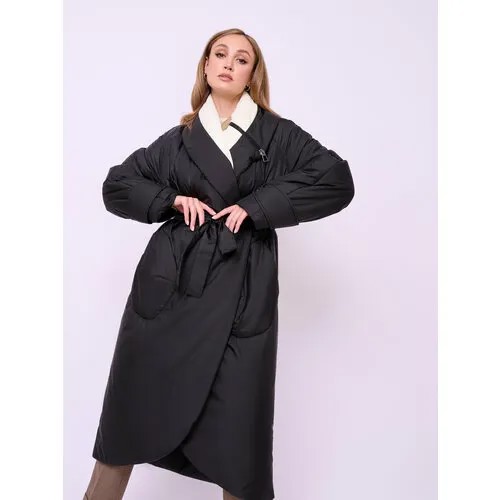 Куртка  Franco Vello, демисезон/зима, удлиненная, силуэт прямой, утепленная, ультралегкая, ветрозащитная, карманы, размер 48, черный