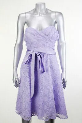 Коктейльное платье трапециевидной формы без бретелек с завязками и поясом Marina Lavender 14