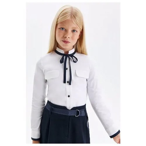 Трикотажная блузка из хлопка с бантом, Silver Spoon School, SSFSGG-128-22810-200, Размер 164, Цвет Белый