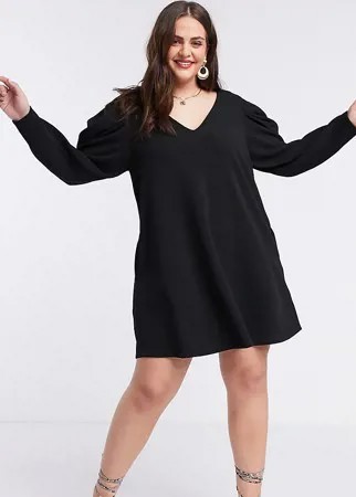 Черное свободное платье мини с V-образным вырезом ASOS DESIGN Curve-Черный цвет