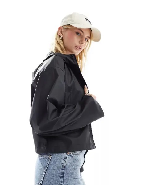 Черный укороченный дождевик с капюшоном ASOS DESIGN Tall