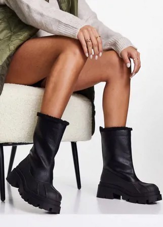 Черные ботинки без застежки с подкладкой из искусственной овчины ASOS DESIGN Alice-Черный цвет