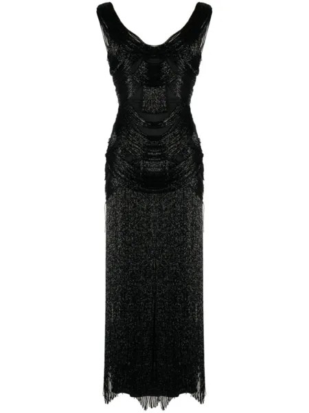 Zuhair Murad платье макси с бахромой, черный