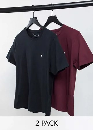 Набор из 2 футболок темно-синего и красного цвета с логотипом Abercrombie & Fitch-Многоцветный